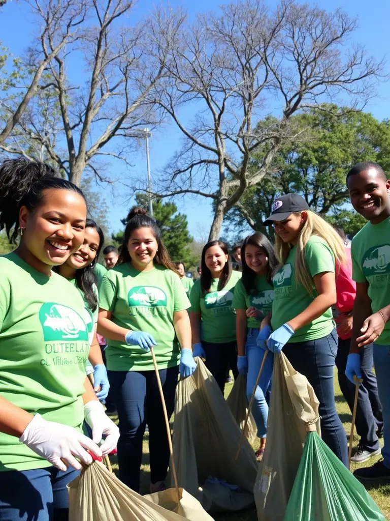 A photo of children participating in a community clean-up or leadership workshop, actively engaged and collaborating.