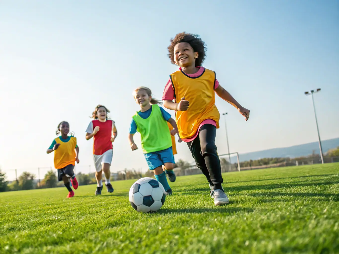 A group of children participating in a sports activity organized by ASSOCIATION USEP DESCARTES, showcasing teamwork and physical activity.